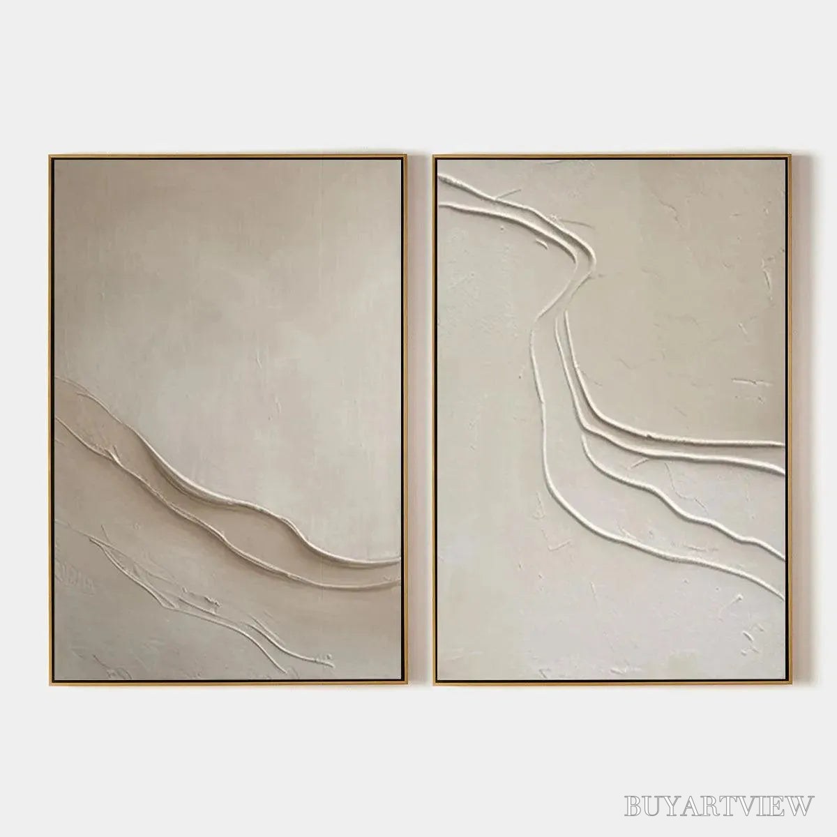 ARTOVITAS Beige Textured Abstract Diptych – Textured Abstract Painting Set of 2, Square - image 1