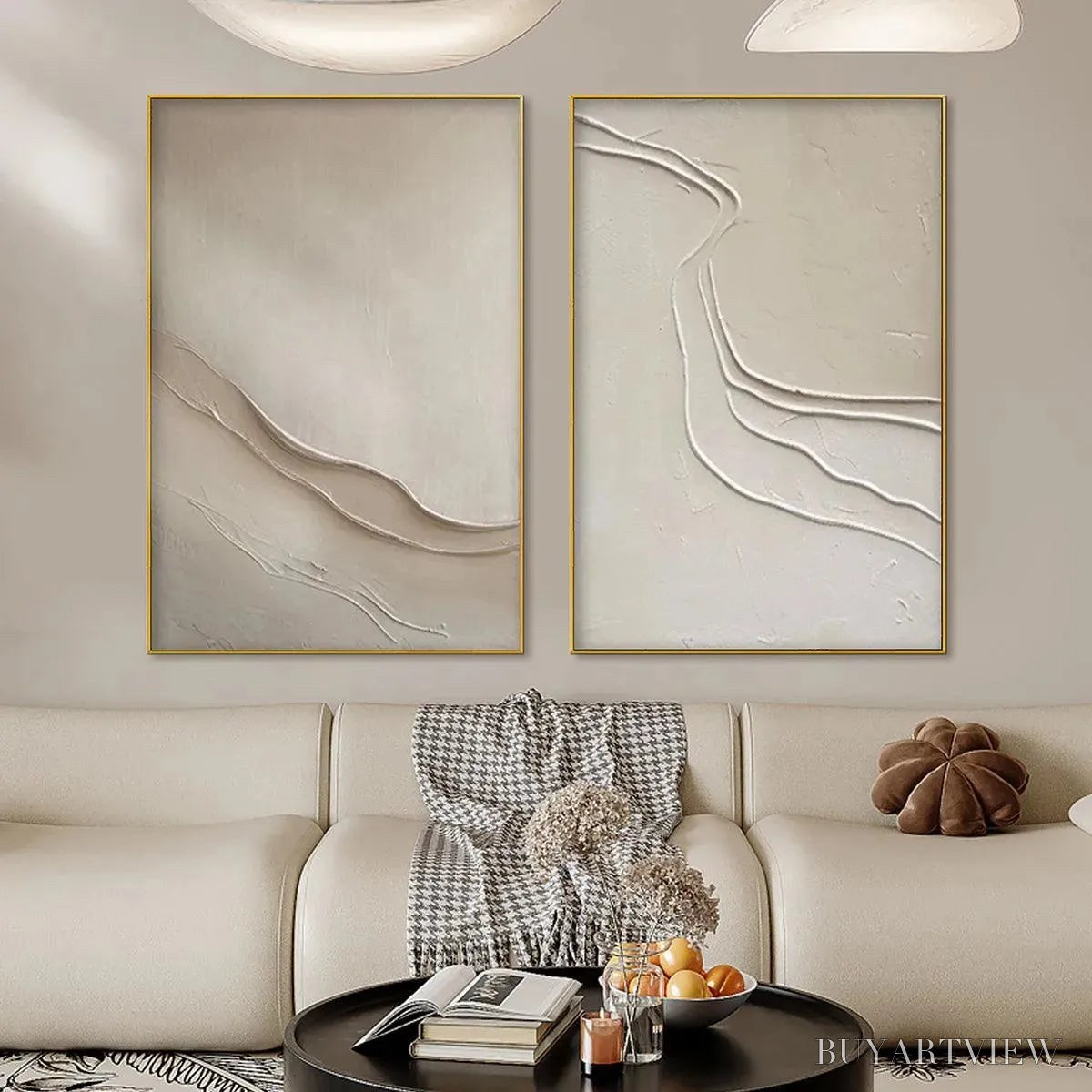 ARTOVITAS Beige Textured Abstract Diptych – Textured Abstract Painting Set of 2, Square - image 2