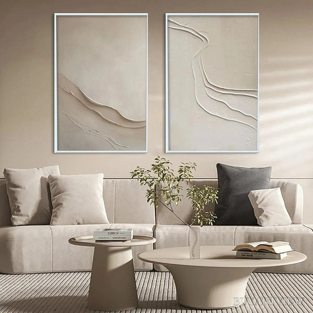 ARTOVITAS Beige Textured Abstract Diptych – Textured Abstract Painting Set of 2, Square - image 4