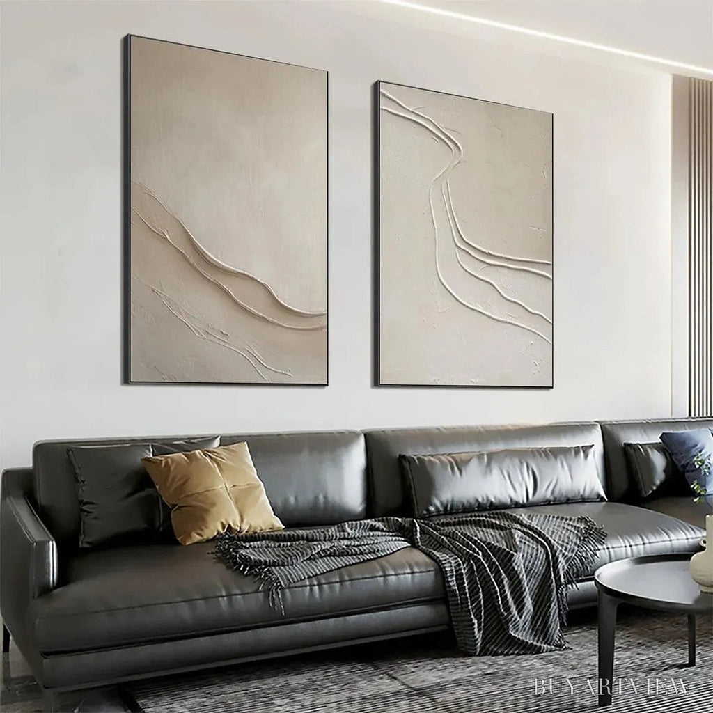 ARTOVITAS Beige Textured Abstract Diptych – Textured Abstract Painting Set of 2, Square - image 5