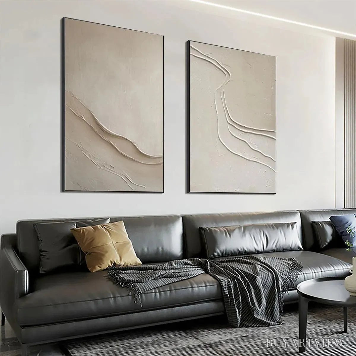 ARTOVITAS Beige Textured Abstract Diptych – Textured Abstract Painting Set of 2, Square - image 5