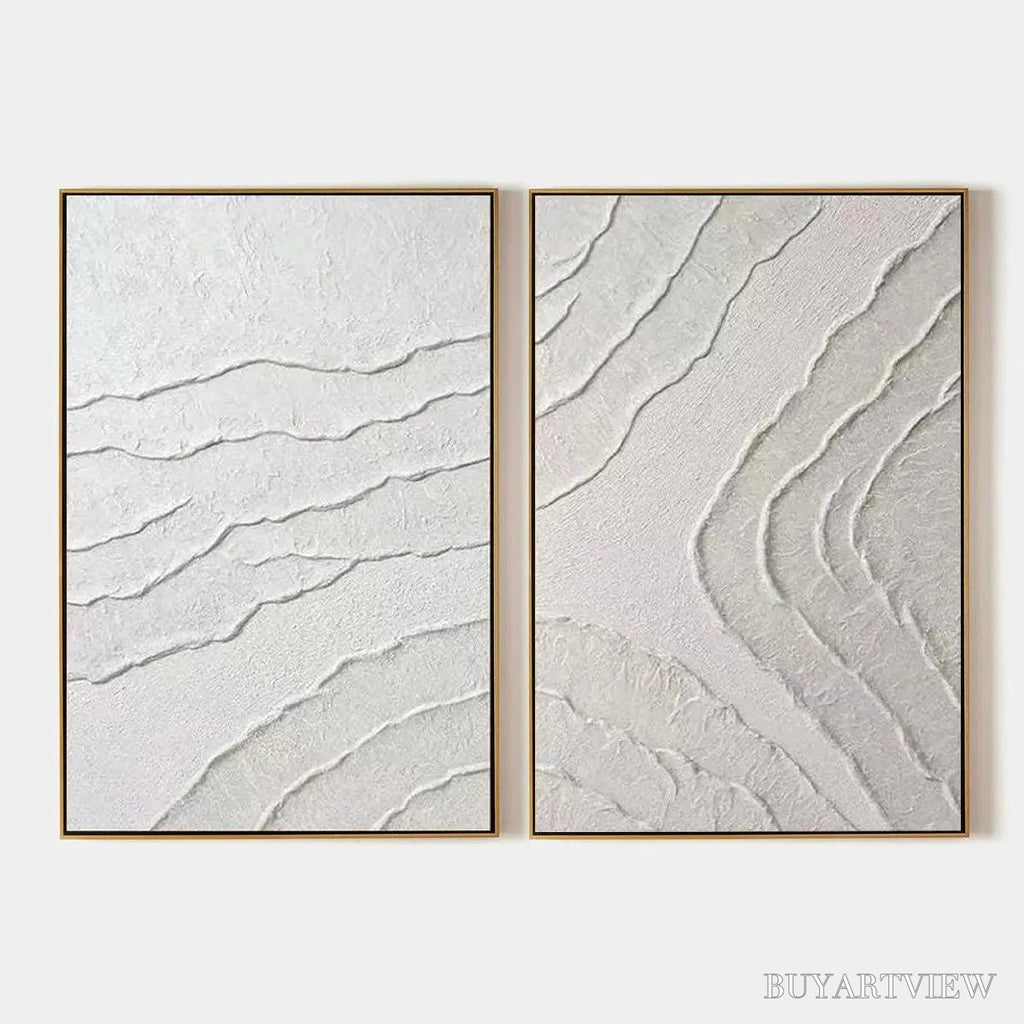 ARTOVITAS White Textured Lines Diptych – Textured Abstract Painting Set of 2, Vertical - image 1