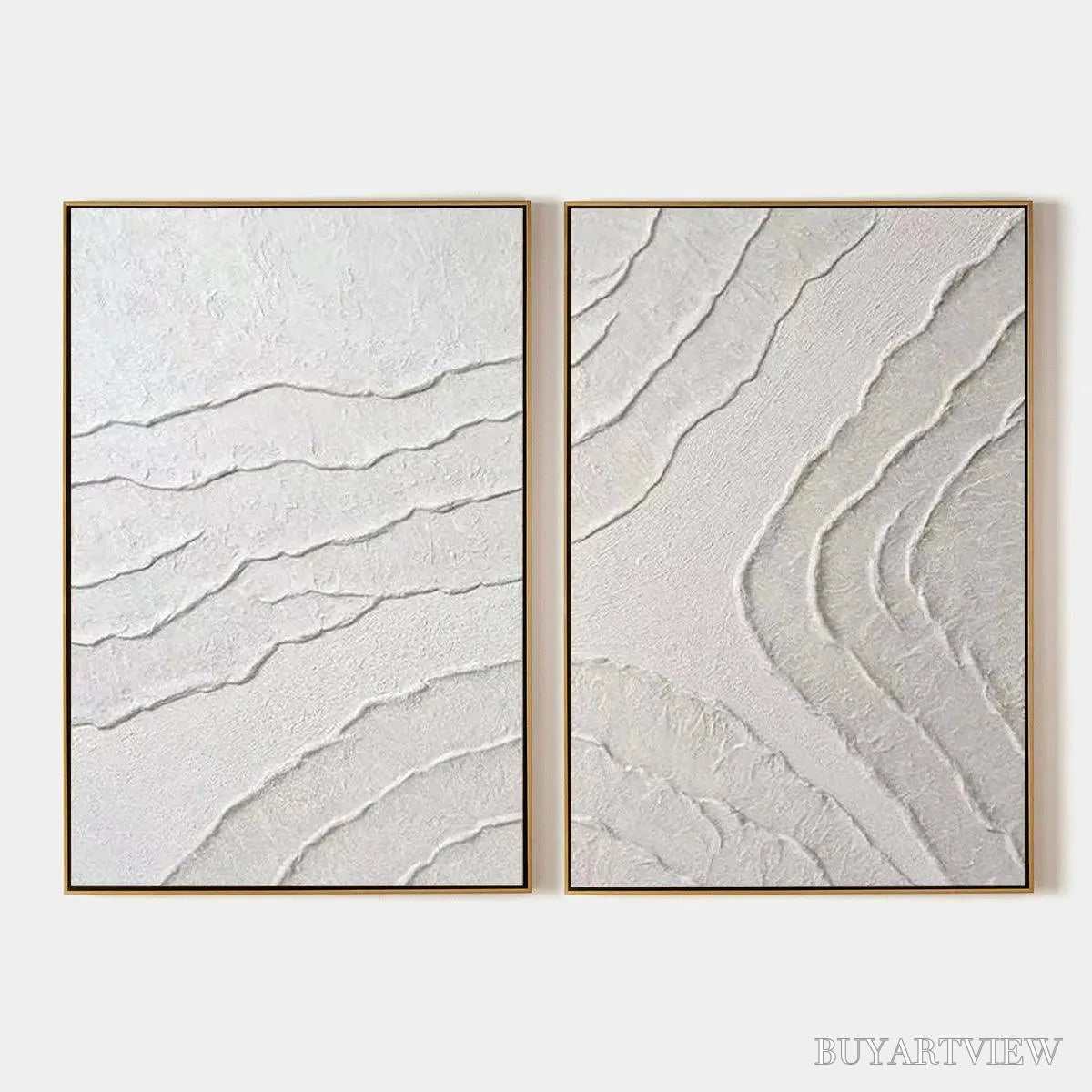 ARTOVITAS White Textured Lines Diptych – Textured Abstract Painting Set of 2, Vertical - image 1