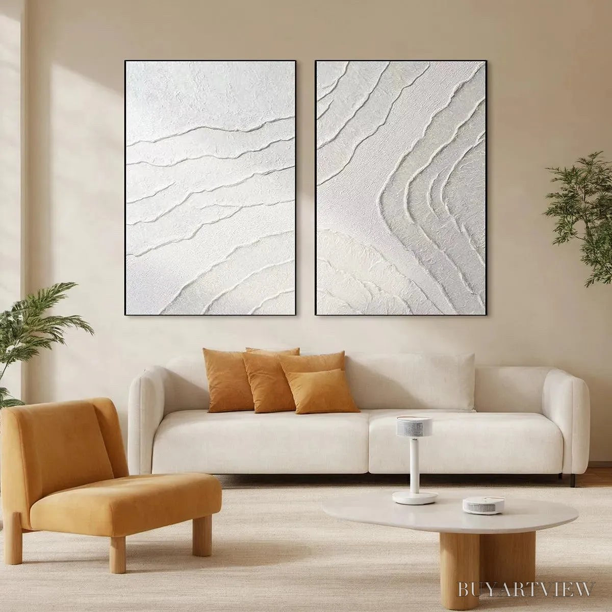ARTOVITAS White Textured Lines Diptych – Textured Abstract Painting Set of 2, Vertical - image 2