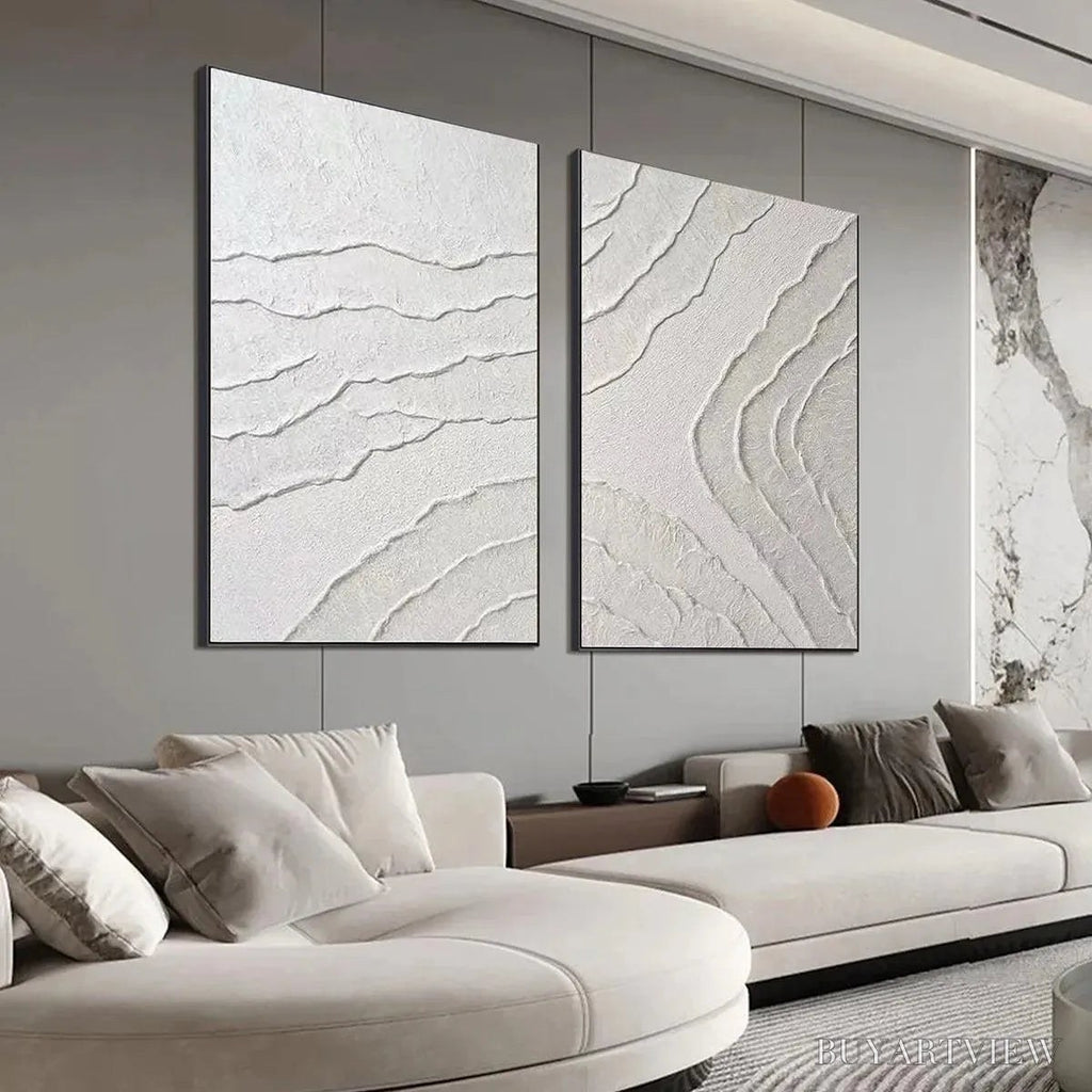ARTOVITAS White Textured Lines Diptych – Textured Abstract Painting Set of 2, Vertical - image 4
