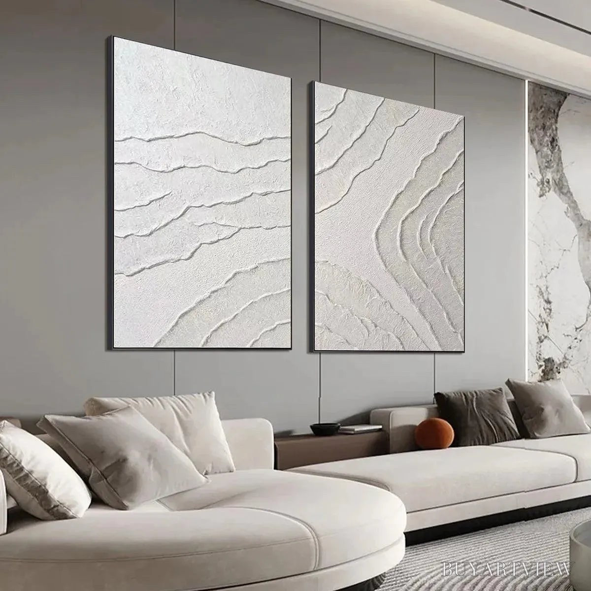 ARTOVITAS White Textured Lines Diptych – Textured Abstract Painting Set of 2, Vertical - image 4