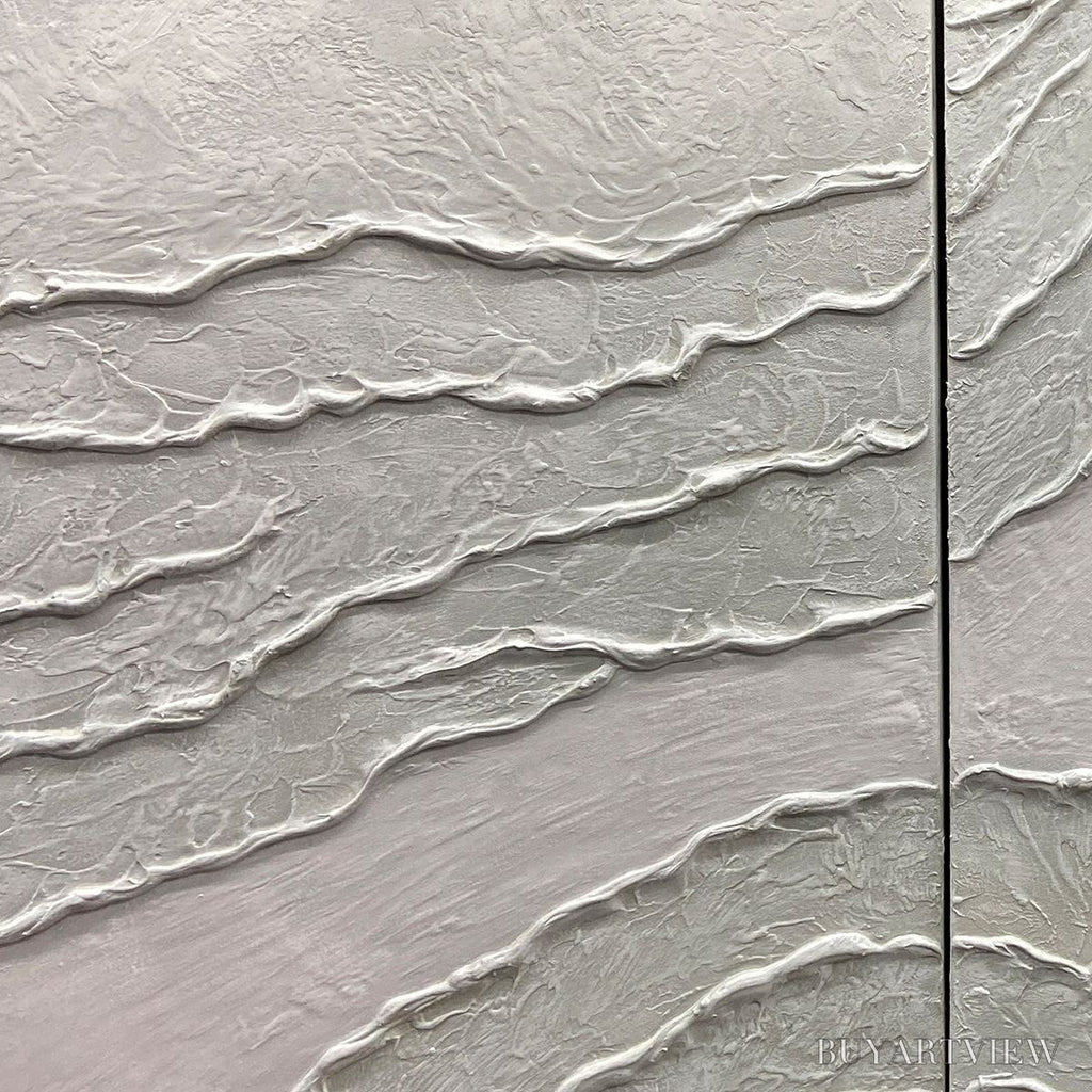 ARTOVITAS White Textured Lines Diptych – Textured Abstract Painting Set of 2, Vertical - image 6