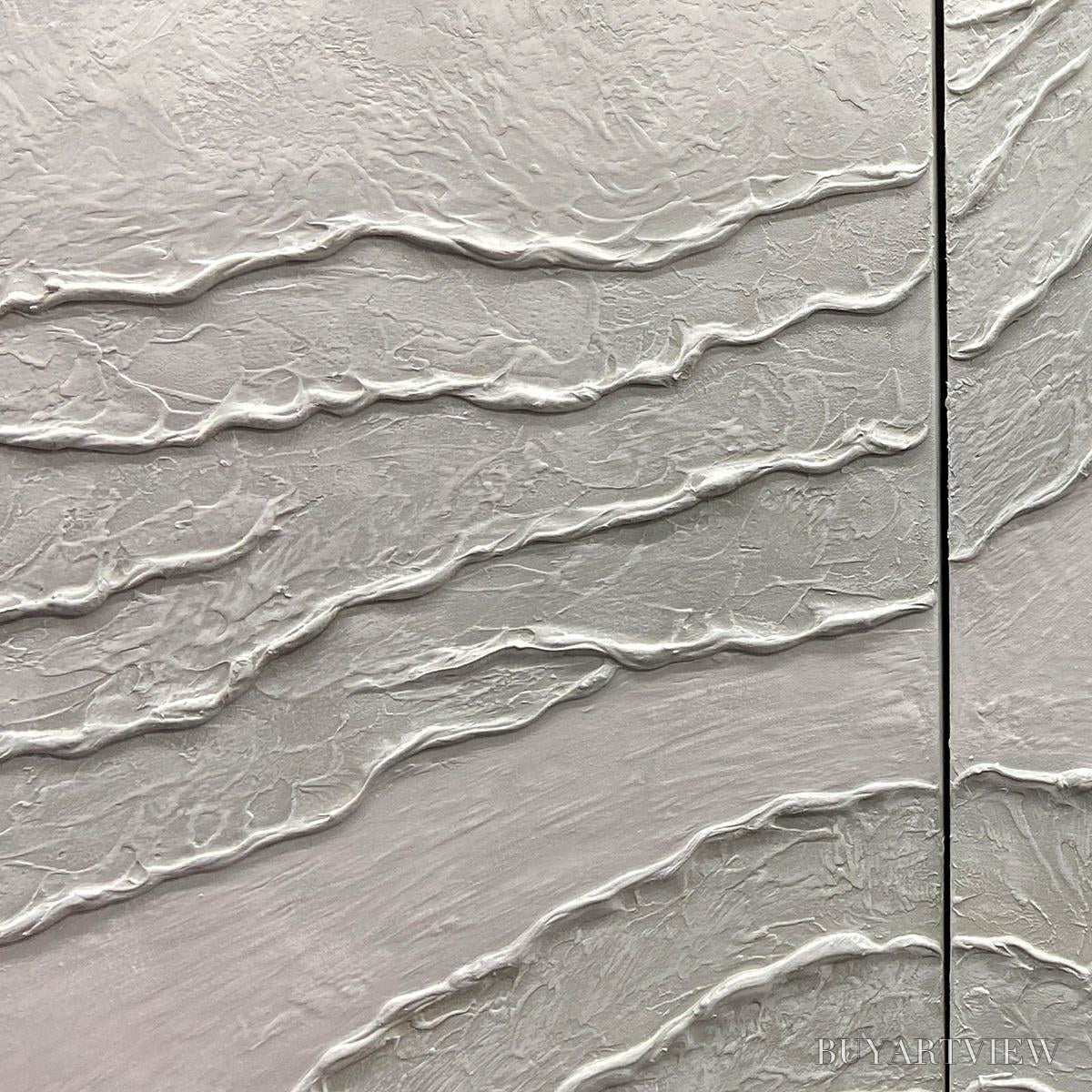 ARTOVITAS White Textured Lines Diptych – Textured Abstract Painting Set of 2, Vertical - image 6