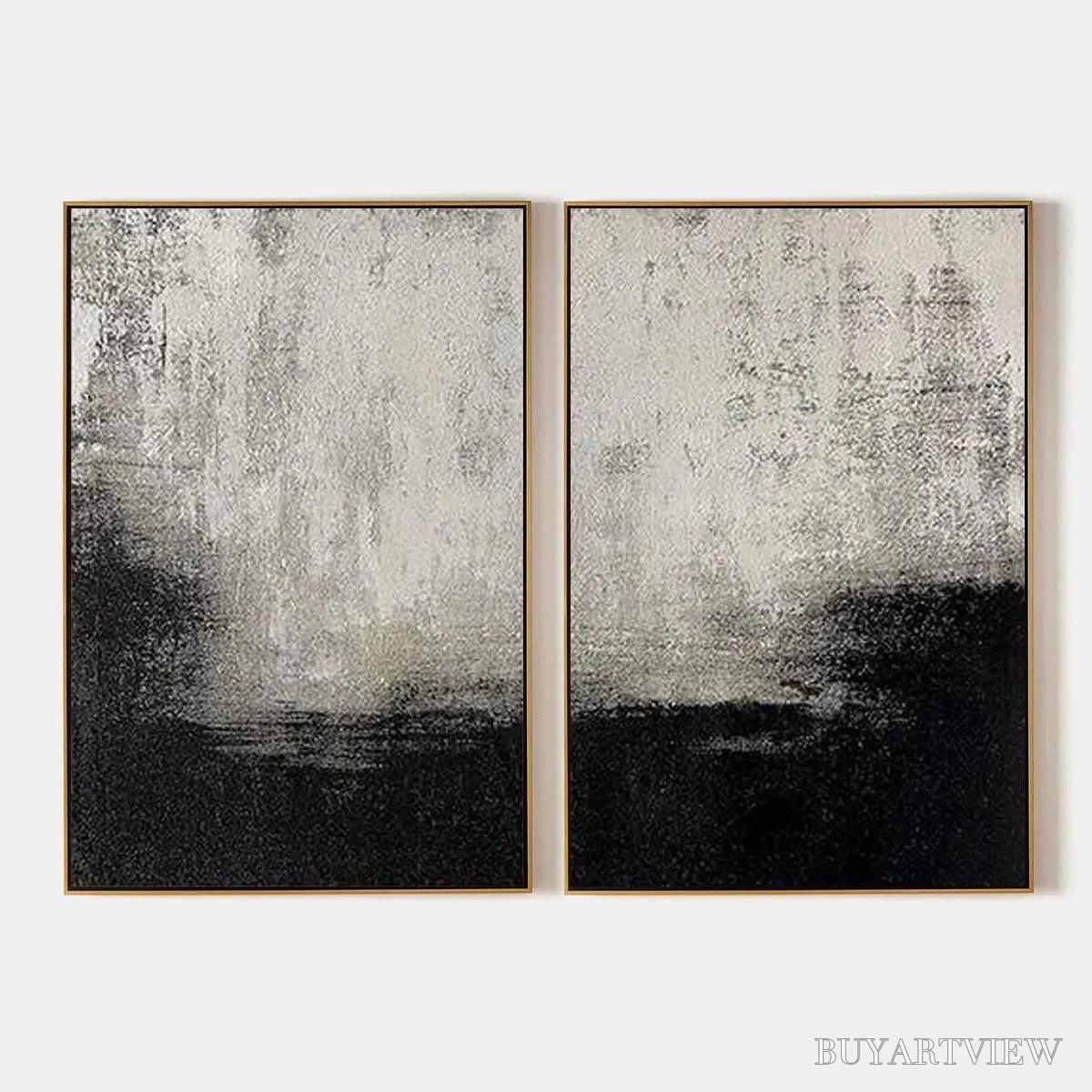 ARTOVITAS Black & White Abstract Diptych – Textured Abstract Painting Set of 2, Vertical - image 1