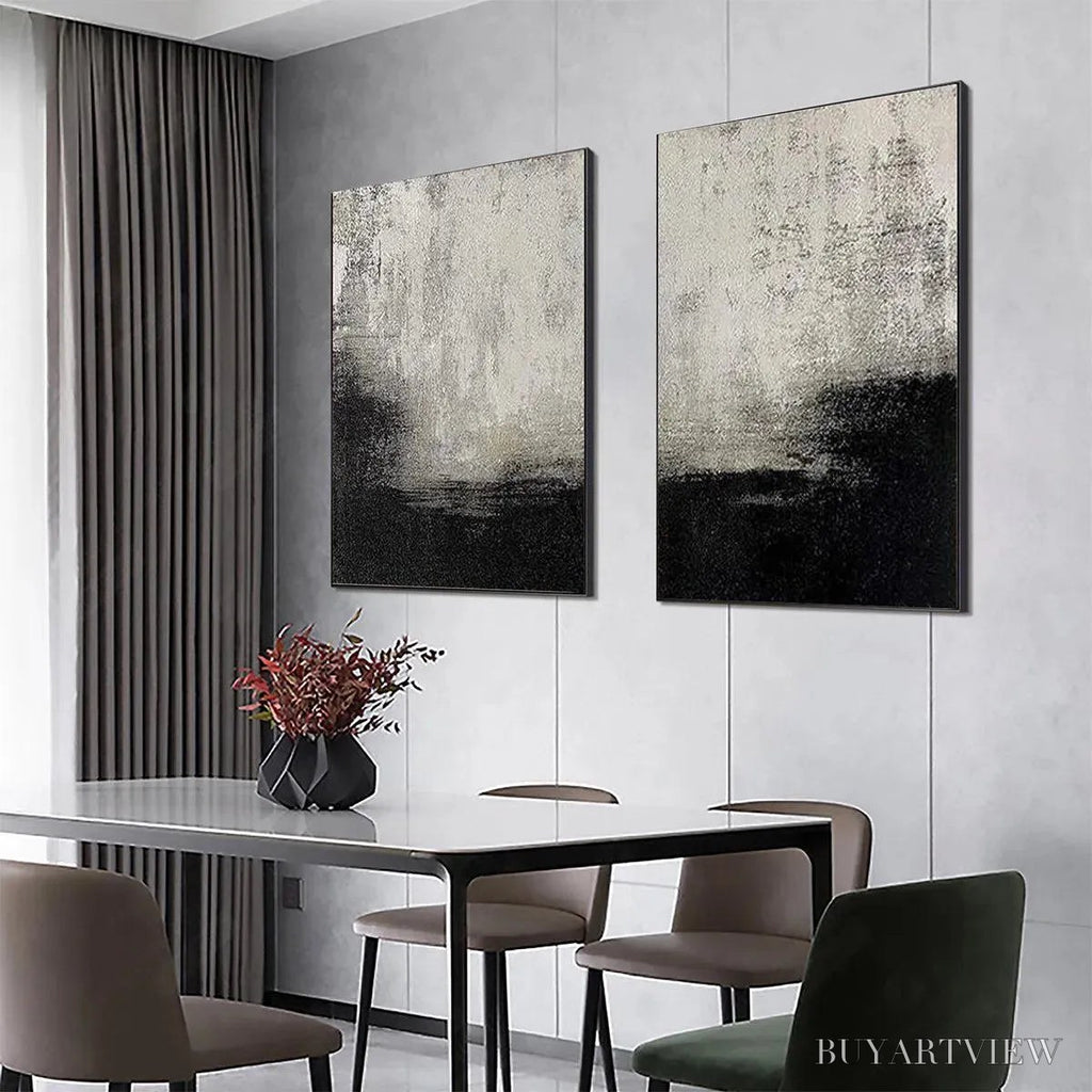 ARTOVITAS Black & White Abstract Diptych – Textured Abstract Painting Set of 2, Vertical - image 5