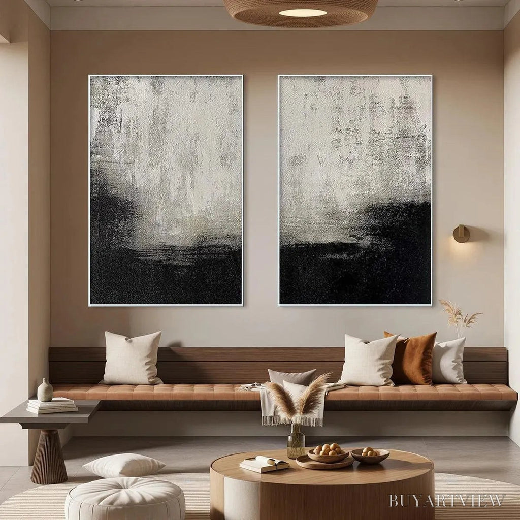 ARTOVITAS Black & White Abstract Diptych – Textured Abstract Painting Set of 2, Vertical - image 6