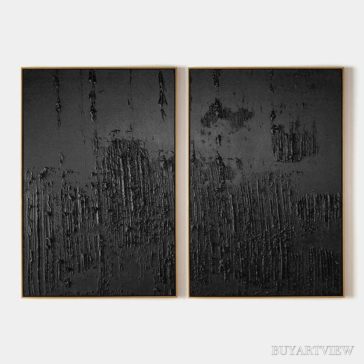 ARTOVITAS Black Textured Diptych – Textured Abstract Painting Set of 2, Vertical - image 1