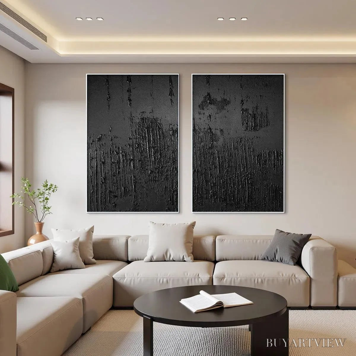 ARTOVITAS Black Textured Diptych – Textured Abstract Painting Set of 2, Vertical - image 6