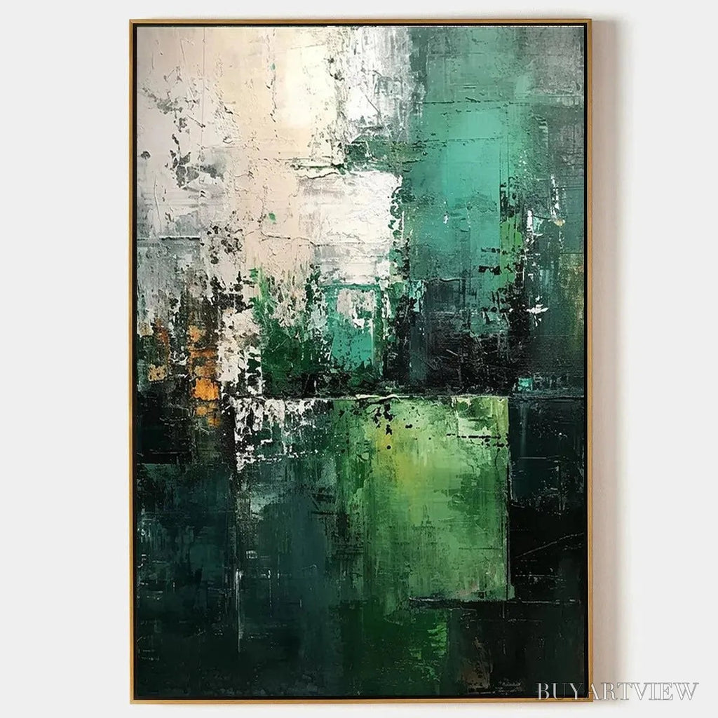 ARTOVITAS Textured Green Abstract – Impasto Abstract Painting, Vertical - image 1