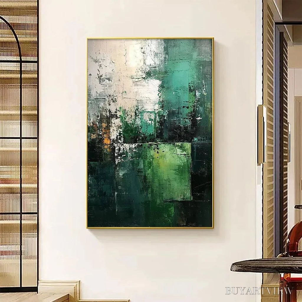 ARTOVITAS Textured Green Abstract – Impasto Abstract Painting, Vertical - image 2
