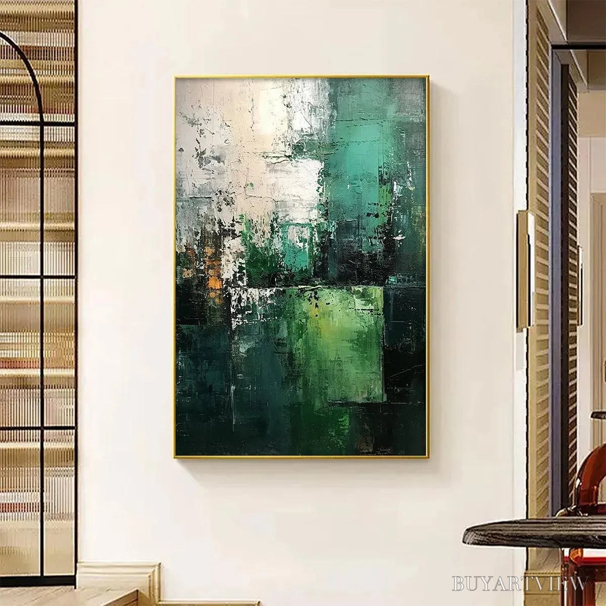 ARTOVITAS Textured Green Abstract – Impasto Abstract Painting, Vertical - image 2