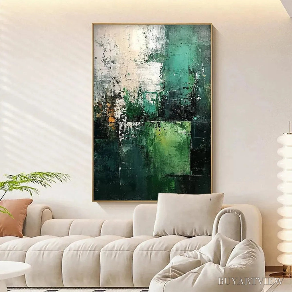 ARTOVITAS Textured Green Abstract – Impasto Abstract Painting, Vertical - image 3