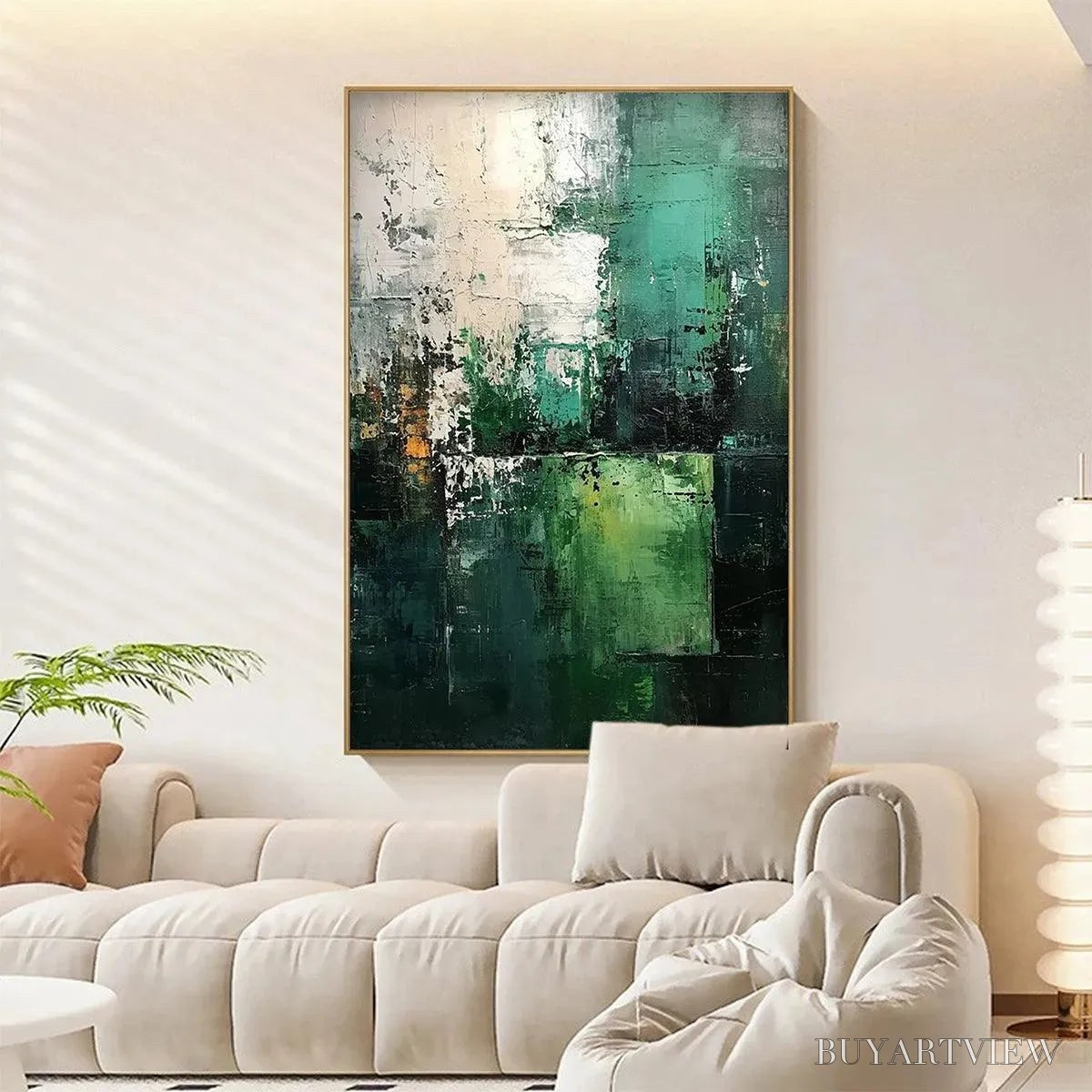 ARTOVITAS Textured Green Abstract – Impasto Abstract Painting, Vertical - image 3