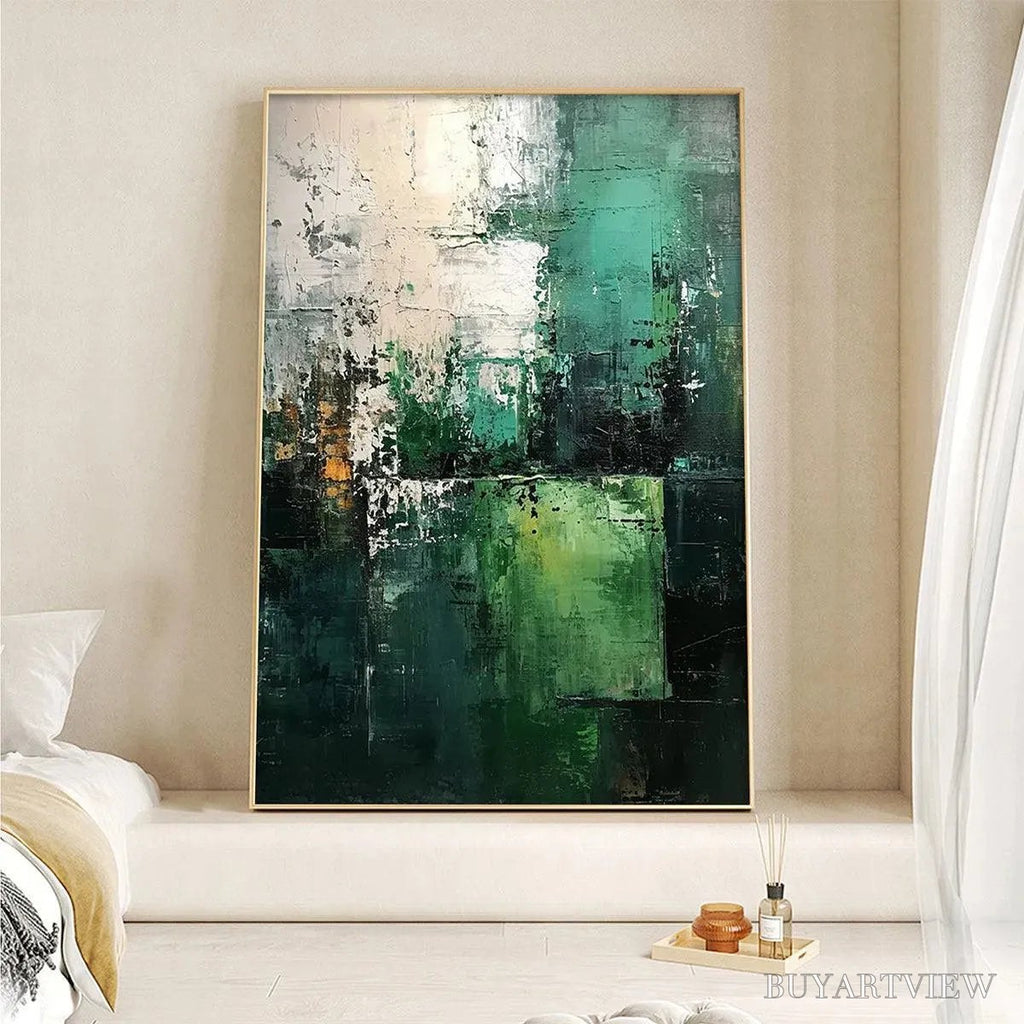 ARTOVITAS Textured Green Abstract – Impasto Abstract Painting, Vertical - image 5