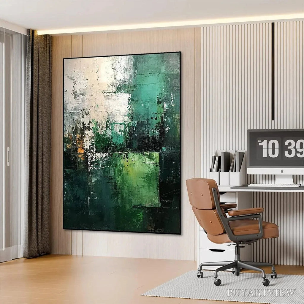 ARTOVITAS Textured Green Abstract – Impasto Abstract Painting, Vertical - image 6