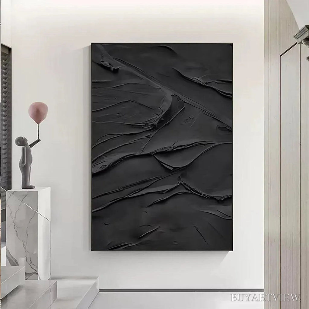 ARTOVITAS Black Textured Impasto – Dramatic Black Impasto Painting, Vertical - image 2