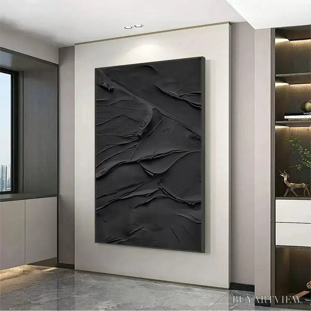 ARTOVITAS Black Textured Impasto – Dramatic Black Impasto Painting, Vertical - image 4