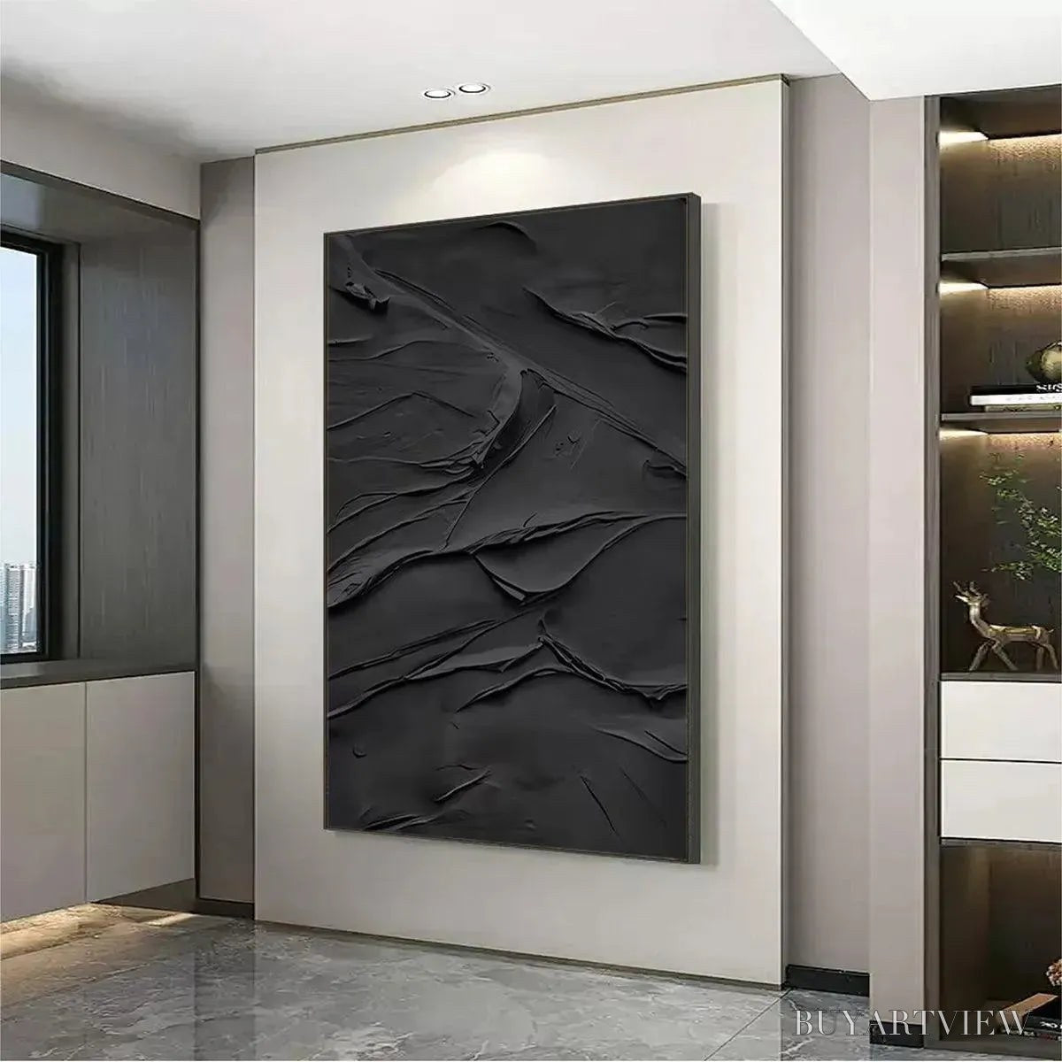 ARTOVITAS Black Textured Impasto – Dramatic Black Impasto Painting, Vertical - image 4