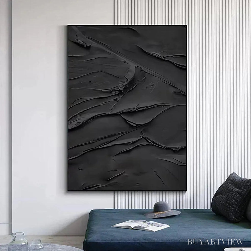 ARTOVITAS Black Textured Impasto – Dramatic Black Impasto Painting, Vertical - image 5