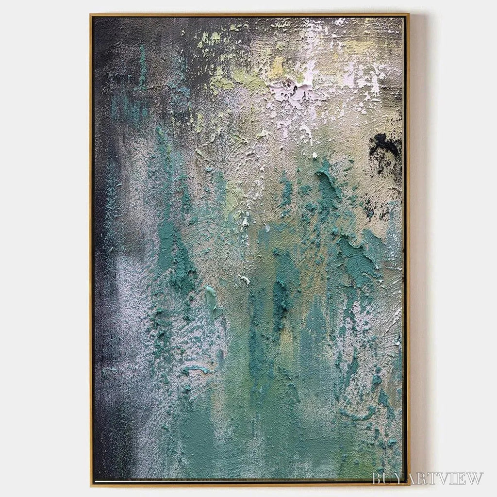 ARTOVITAS Textured Green Abstract – Impasto Abstract Painting, Vertical - image 1