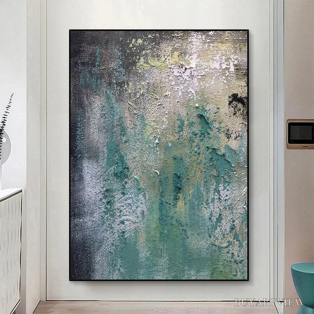 ARTOVITAS Textured Green Abstract – Impasto Abstract Painting, Vertical - image 2