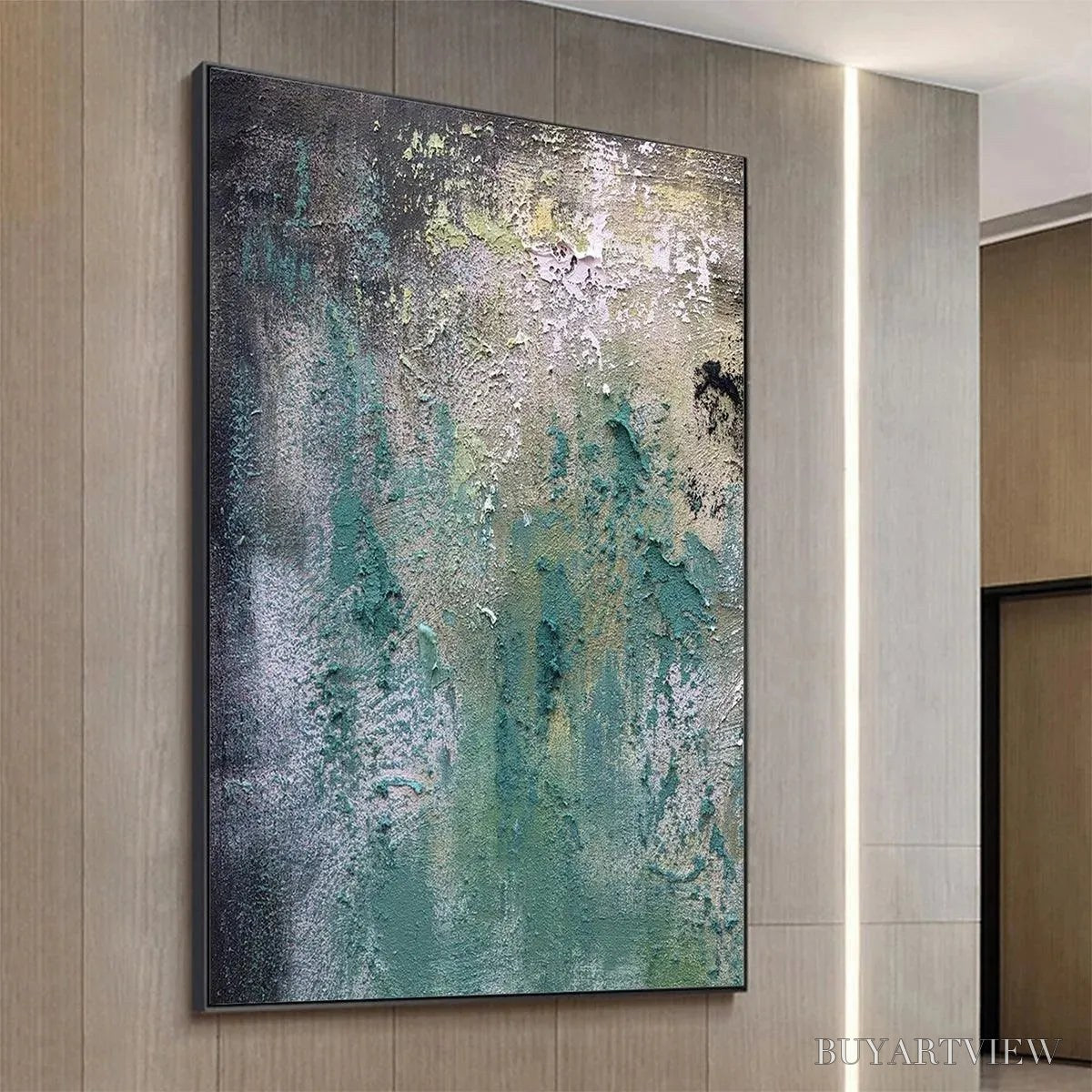 ARTOVITAS Textured Green Abstract – Impasto Abstract Painting, Vertical - image 4