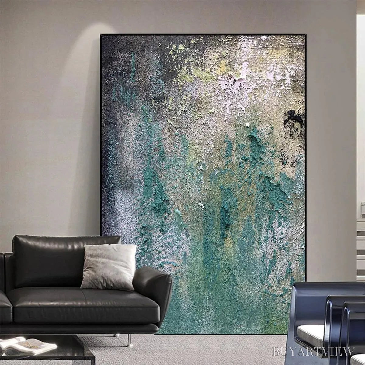 ARTOVITAS Textured Green Abstract – Impasto Abstract Painting, Vertical - image 6