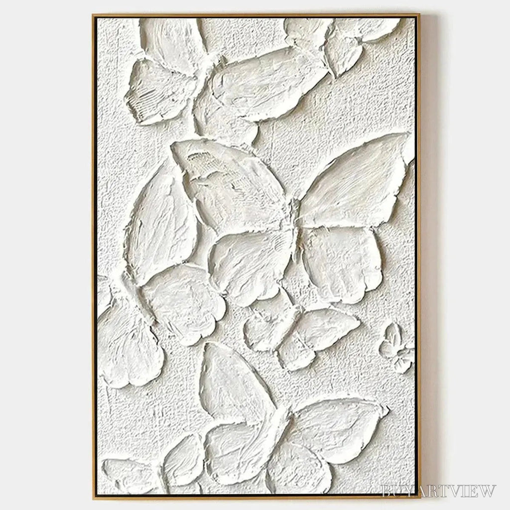 ARTOVITAS White Butterflies – 3D Butterfly Impasto Painting, Vertical - image 1