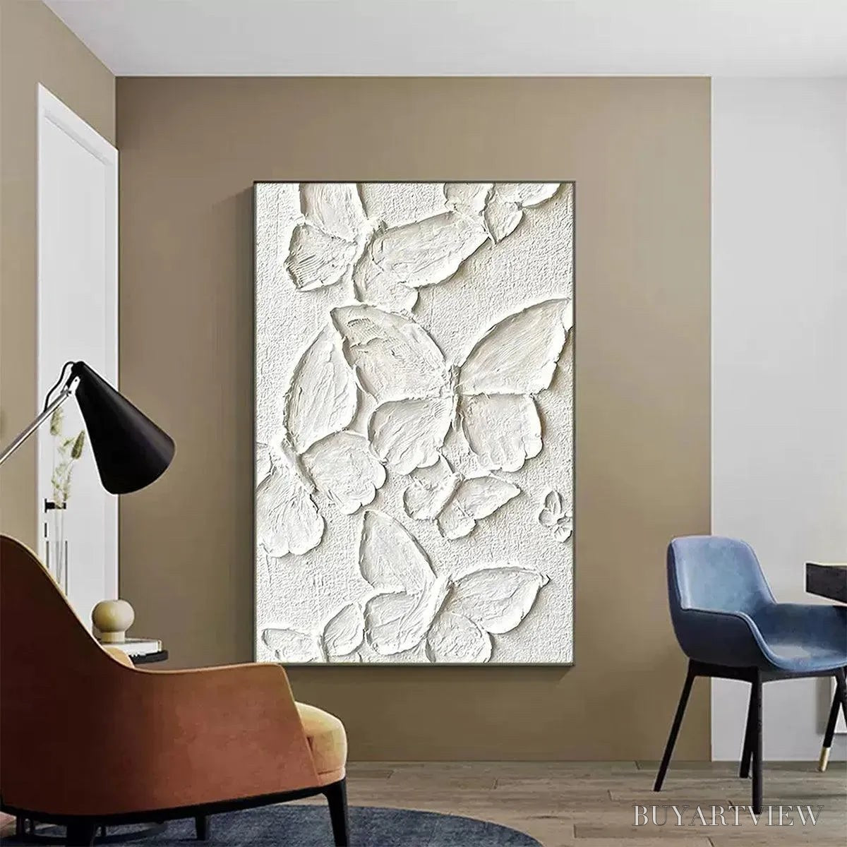 ARTOVITAS White Butterflies – 3D Butterfly Impasto Painting, Vertical - image 2