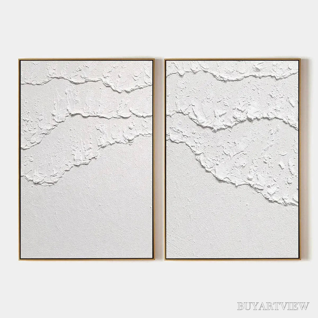 ARTOVITAS White Textured Waves Diptych – Textured Abstract Painting Set of 2, Vertical - image 1