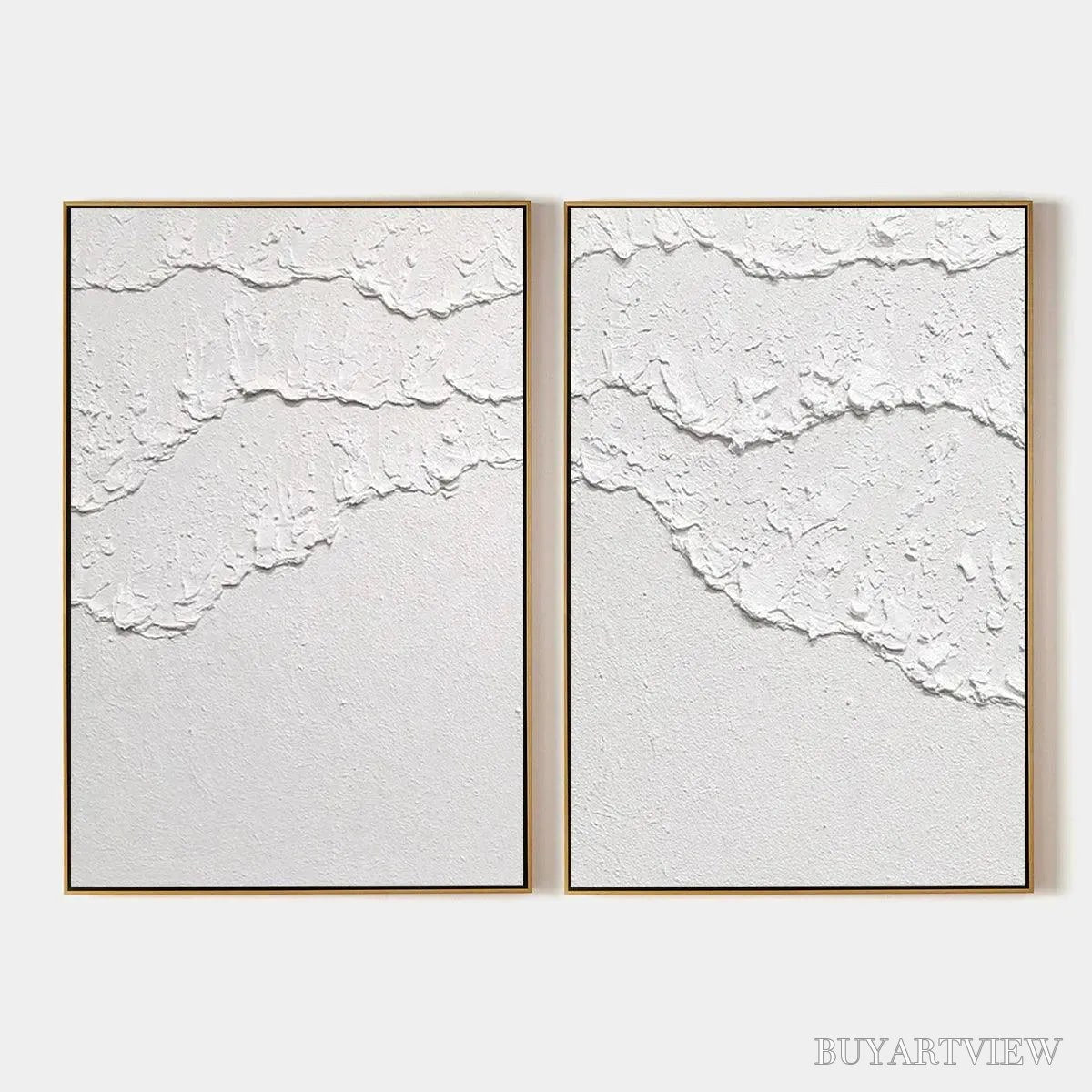 ARTOVITAS White Textured Waves Diptych – Textured Abstract Painting Set of 2, Vertical - image 1