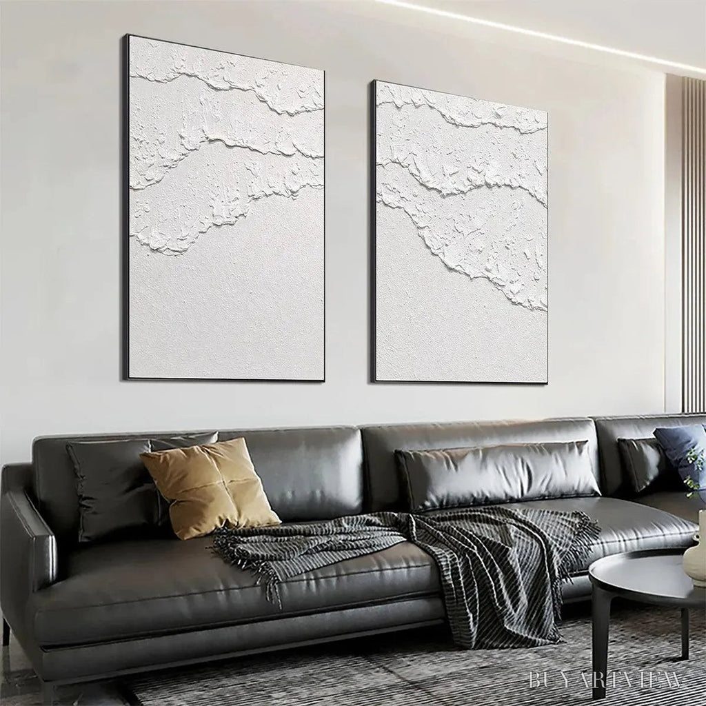 ARTOVITAS White Textured Waves Diptych – Textured Abstract Painting Set of 2, Vertical - image 4