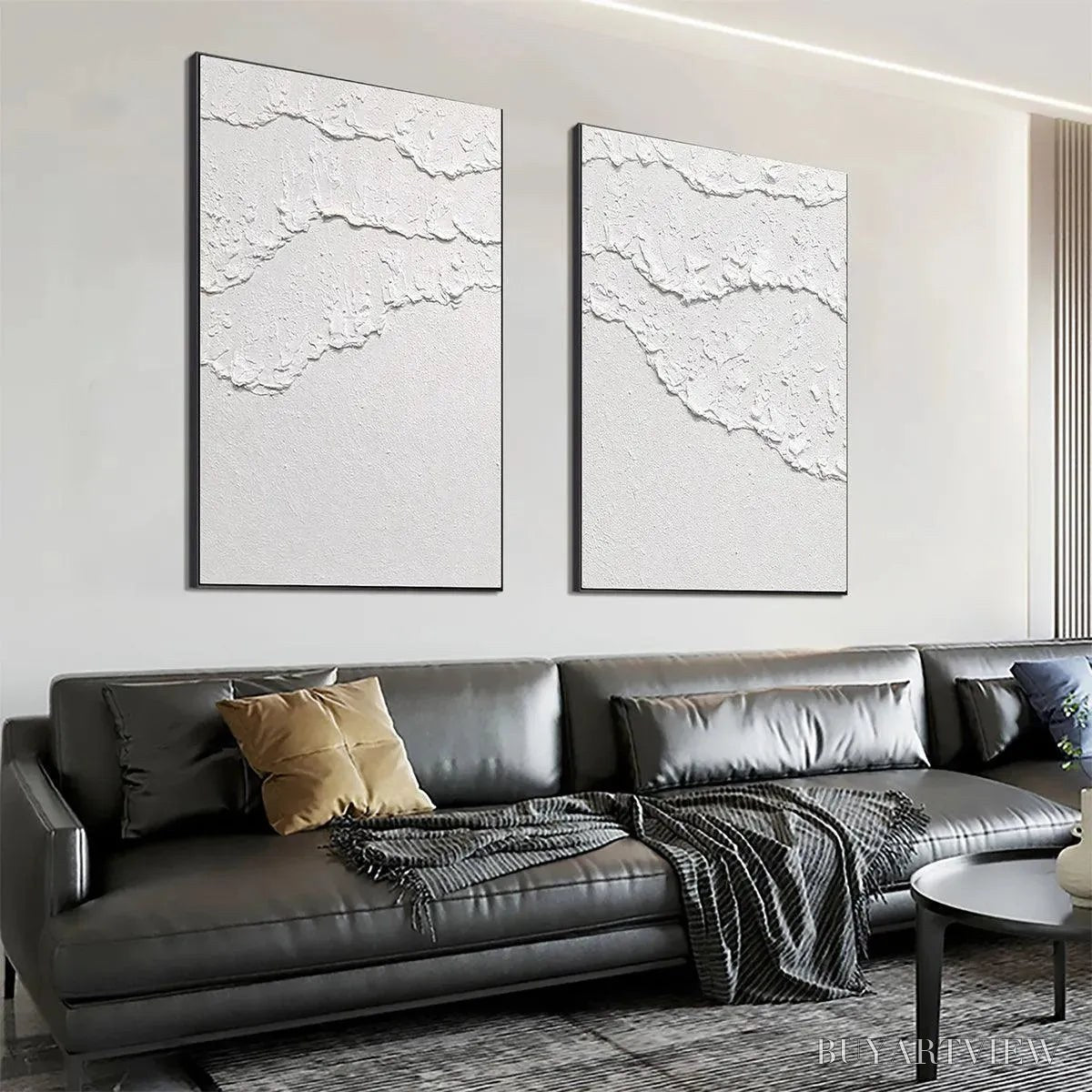 ARTOVITAS White Textured Waves Diptych – Textured Abstract Painting Set of 2, Vertical - image 4