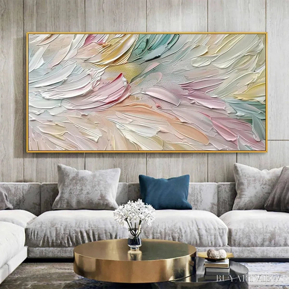 ARTOVITAS Pastel Dream – Textured Abstract Painting in Soft Hues, Horizontal - image 2