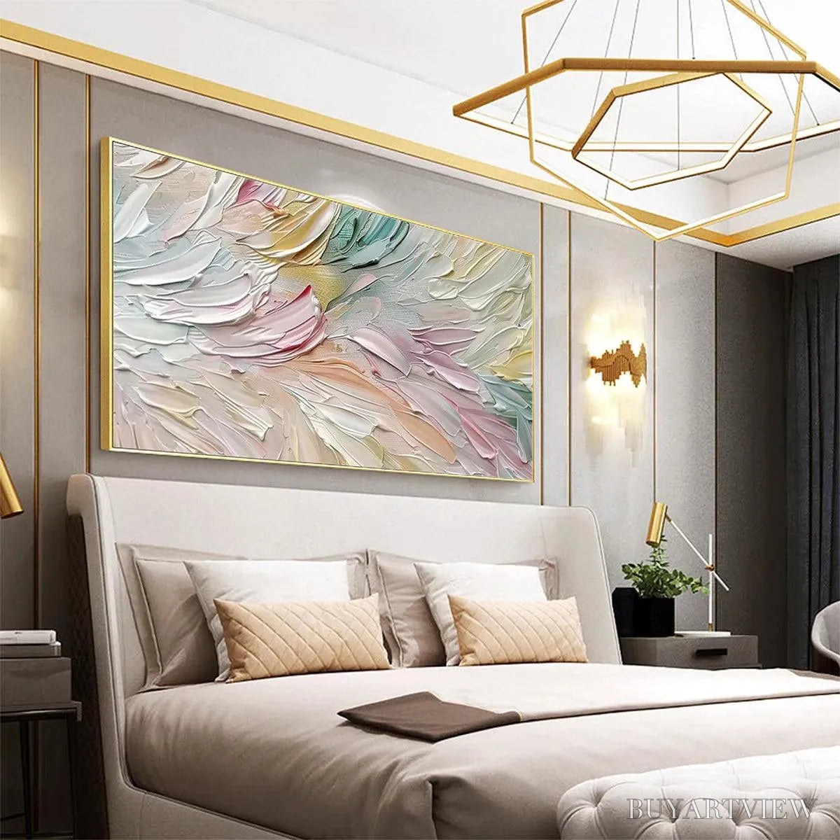ARTOVITAS Pastel Dream – Textured Abstract Painting in Soft Hues, Horizontal - image 4
