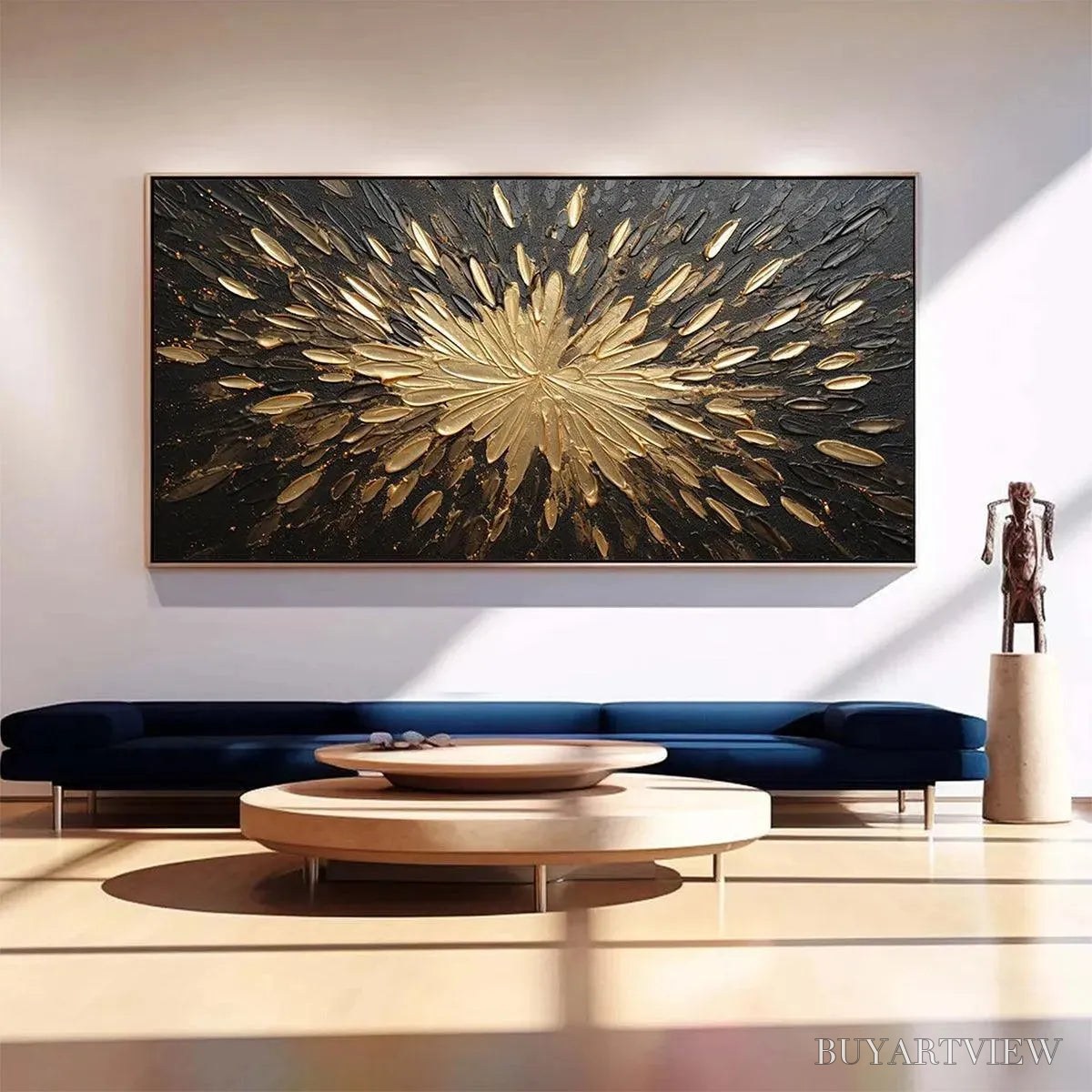 ARTOVITAS Golden Burst – Textured Abstract Painting in Gold and Black - image 2