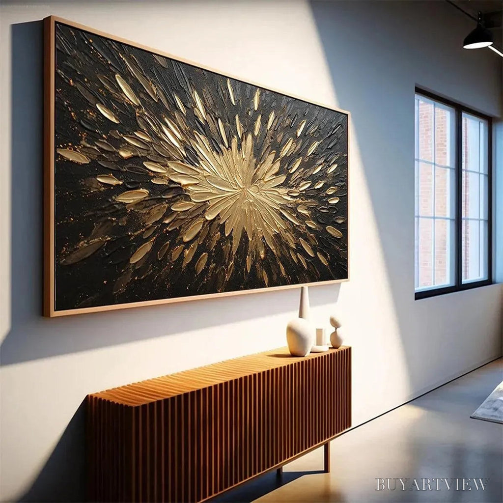 ARTOVITAS Golden Burst – Textured Abstract Painting in Gold and Black - image 4