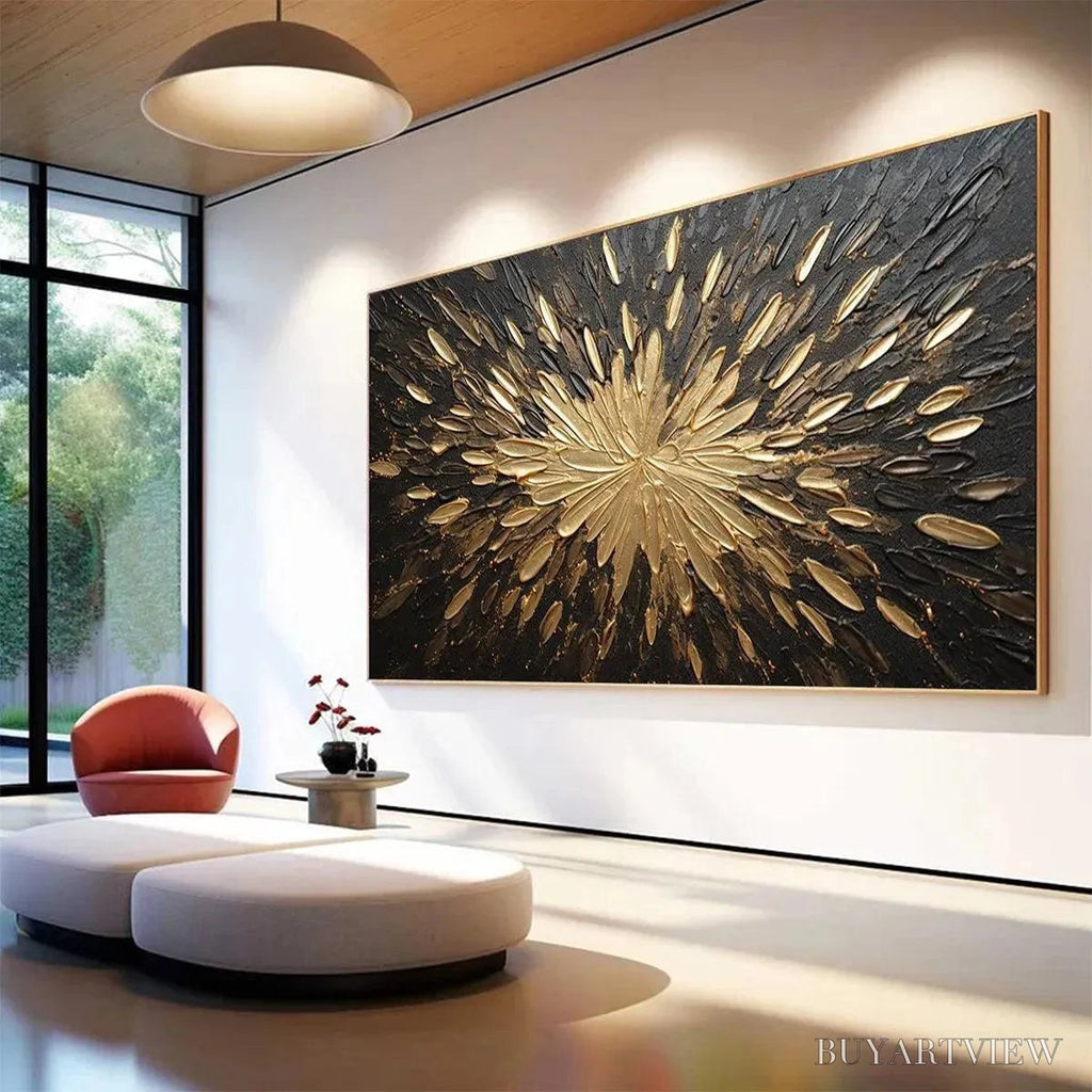 ARTOVITAS Golden Burst – Textured Abstract Painting in Gold and Black - image 5