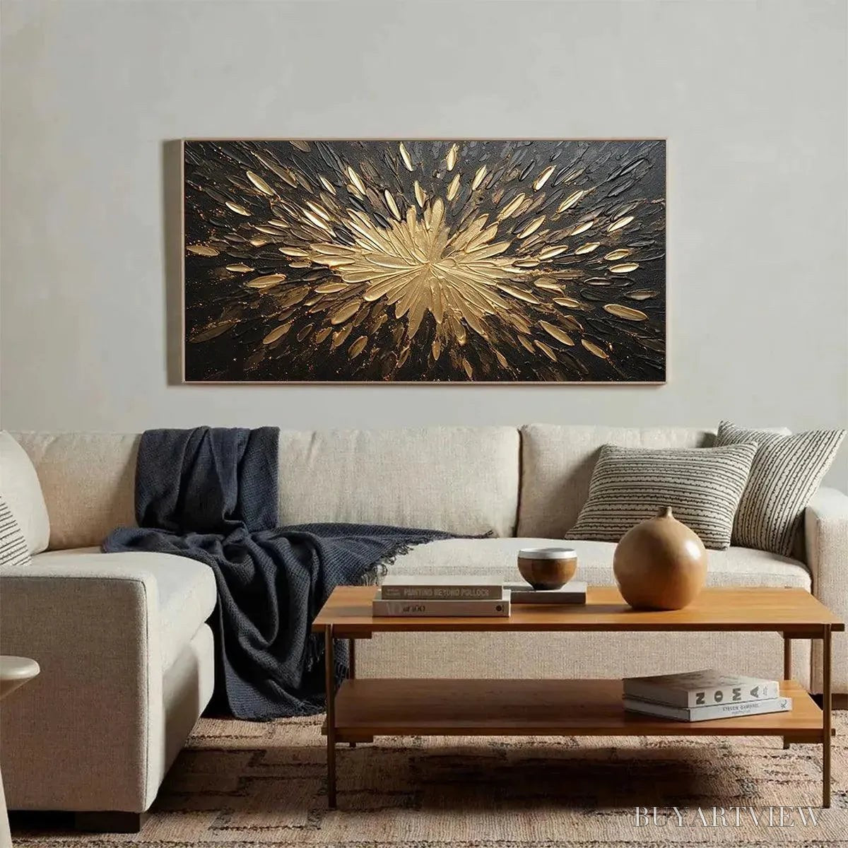 ARTOVITAS Golden Burst – Textured Abstract Painting in Gold and Black - image 6
