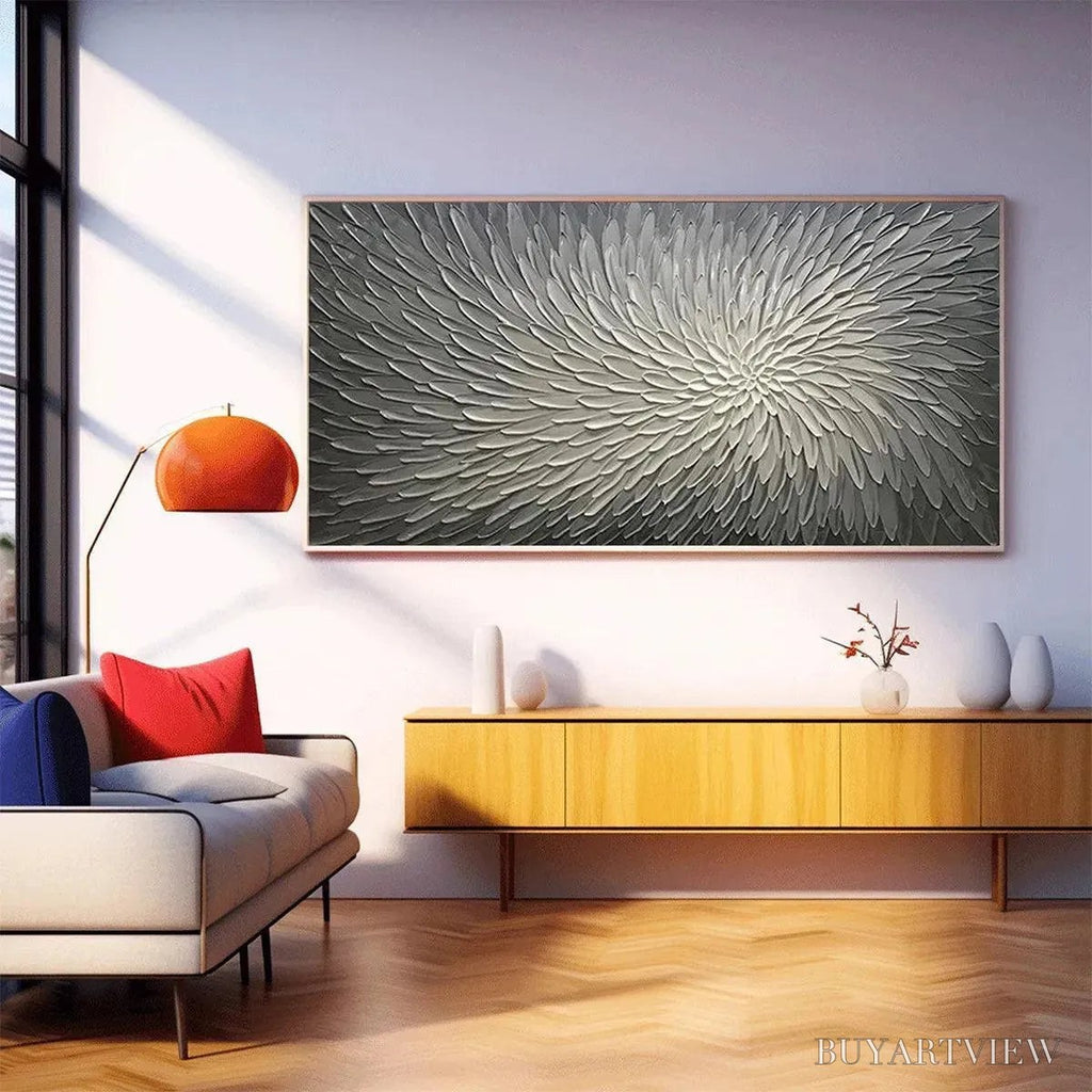 ARTOVITAS Silver Swirl – Textured Abstract Painting in Grey and White - image 2