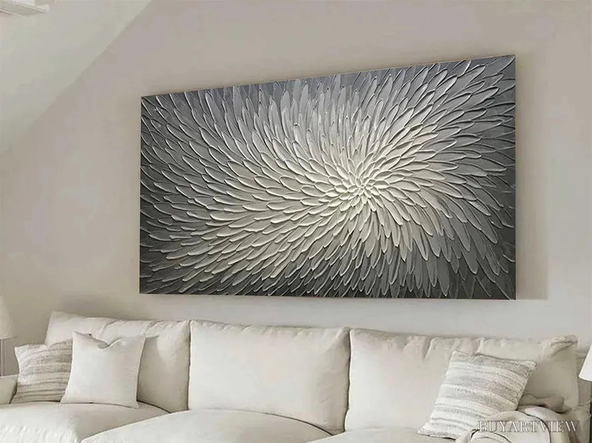 ARTOVITAS Silver Swirl – Textured Abstract Painting in Grey and White - image 4