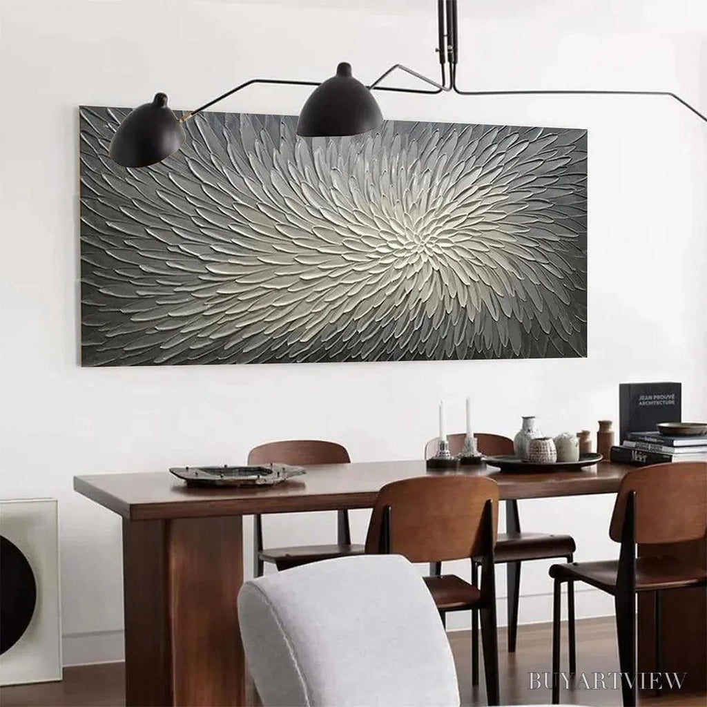 ARTOVITAS Silver Swirl – Textured Abstract Painting in Grey and White - image 5