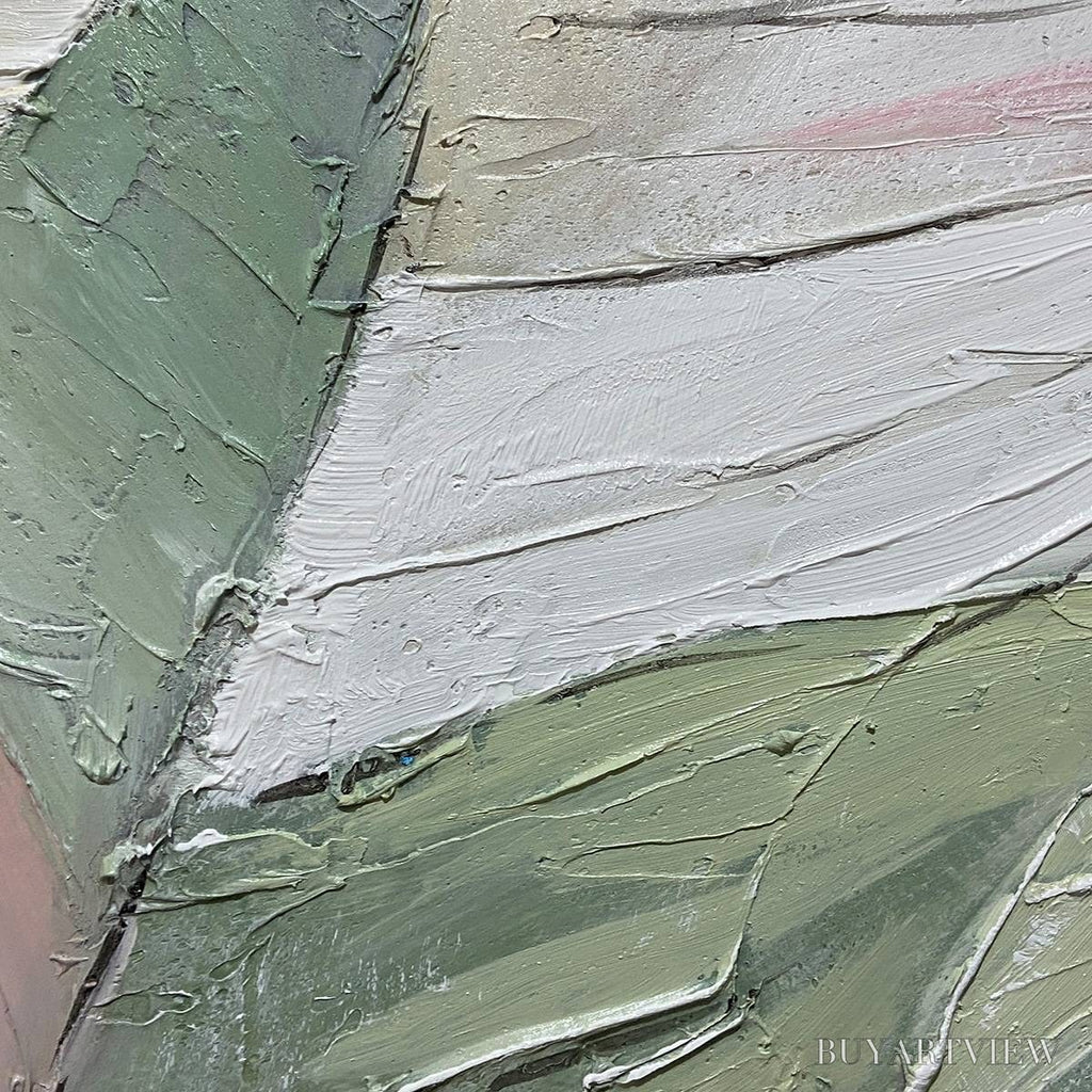 ARTOVITAS Pink Whispers – Textured Abstract Painting in Pink and Green - image 3