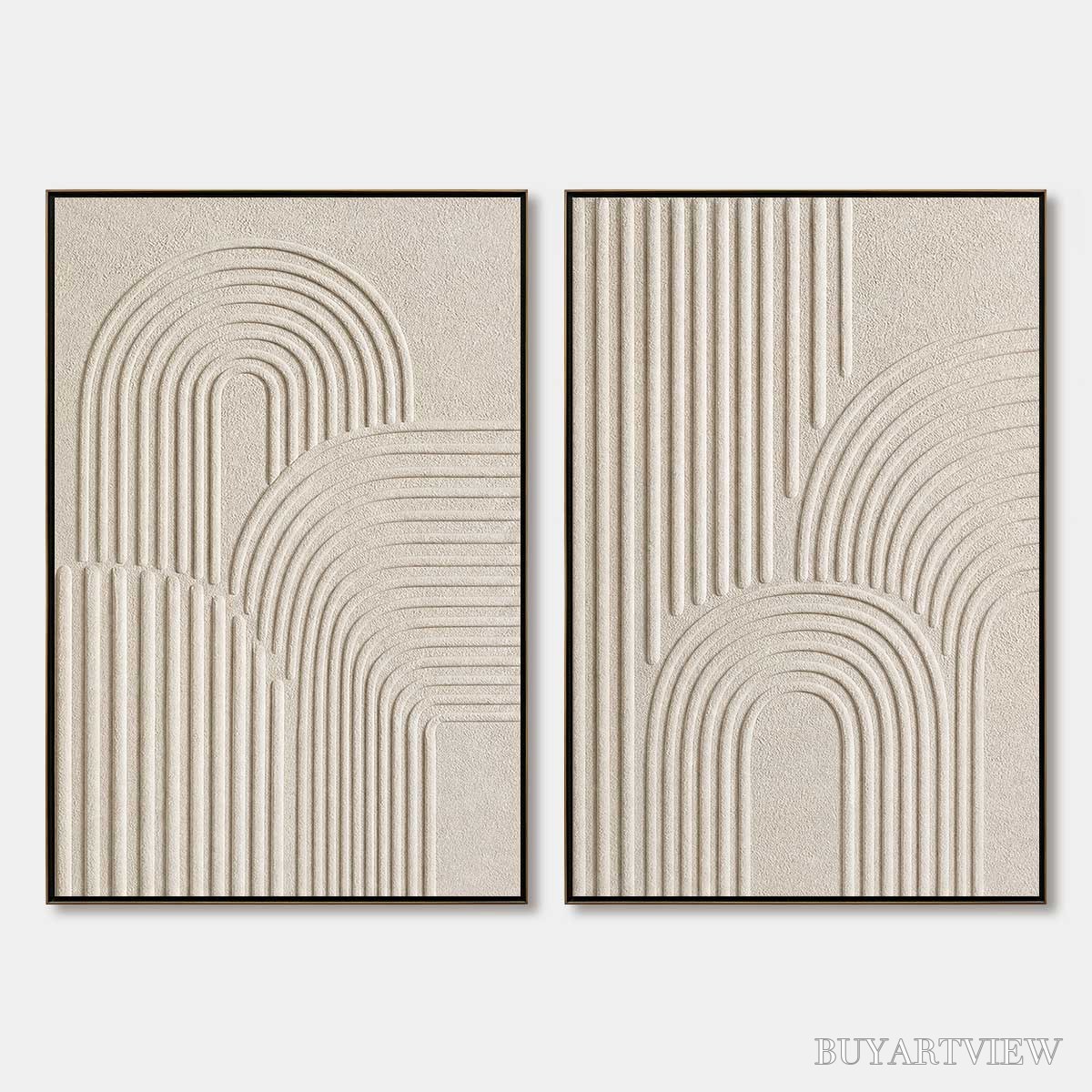ARTOVITAS Continuum – Beige Textured Minimalist Wabi-Sabi Abstract Diptych - image 1