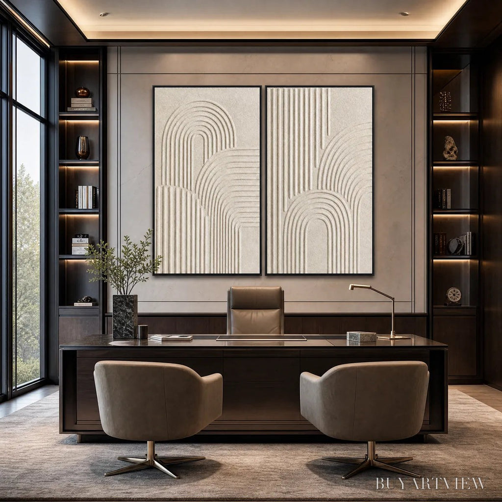 ARTOVITAS Continuum – Beige Textured Minimalist Wabi-Sabi Abstract Diptych - image 2